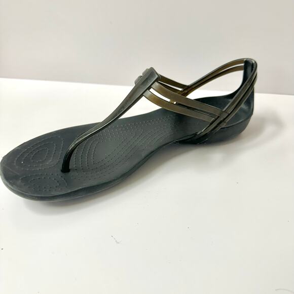 Crocs Isabella t-strap jelly comfort sandal in black women's size 10 - Picture 1 of 13